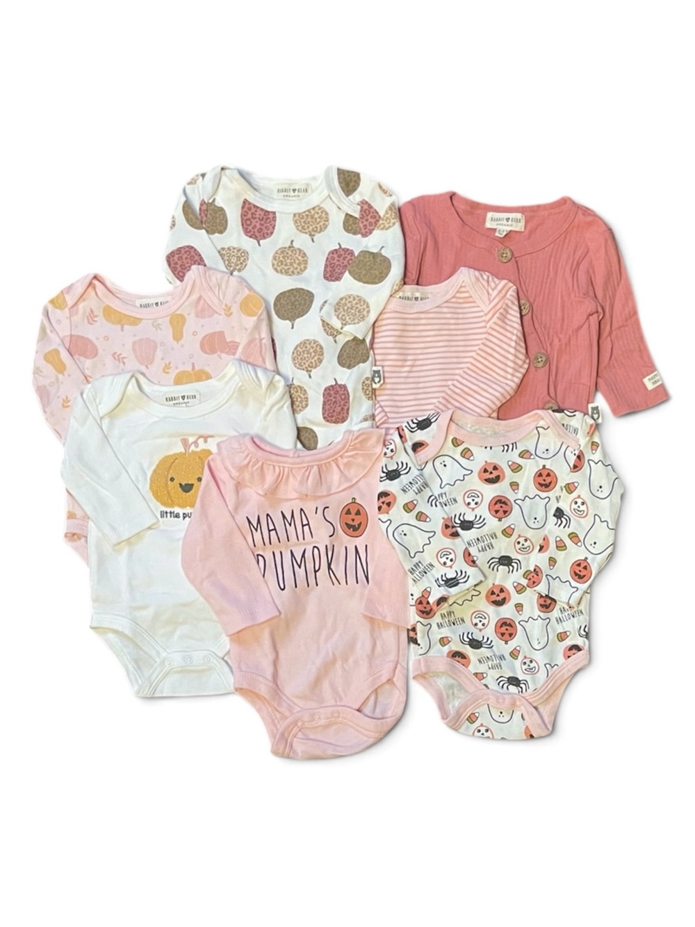 Bundle of 7 Halloween Autumn Pumpkin Long Sleeve Bodysuits Baby Girl’s size 3M
